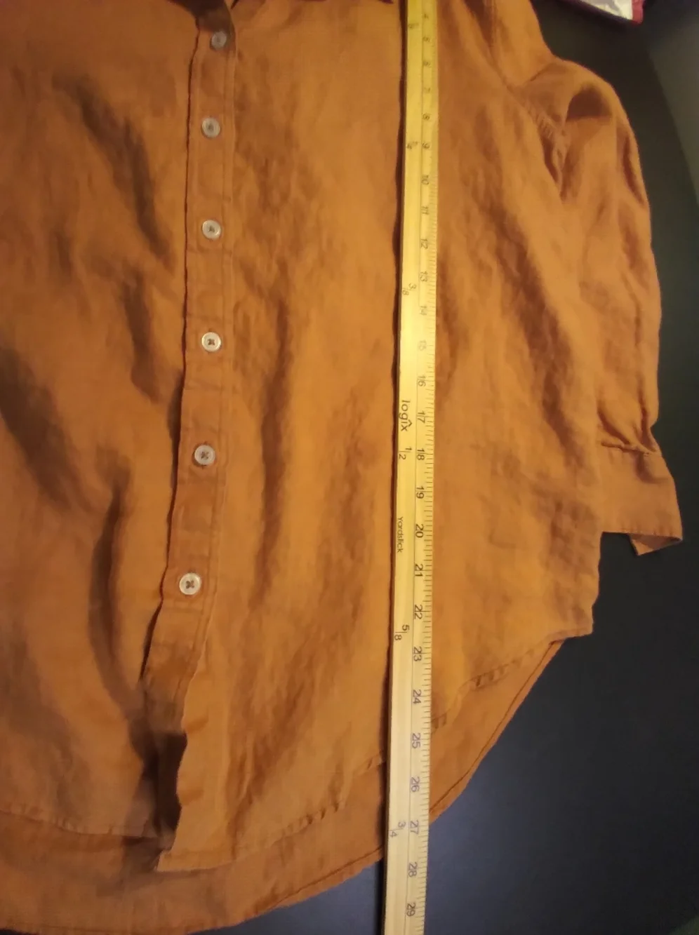 Quince Linen Button-Up Shirt - Rust Brown Button Front Long Sleeve Size L Office - Picture 2 of 8